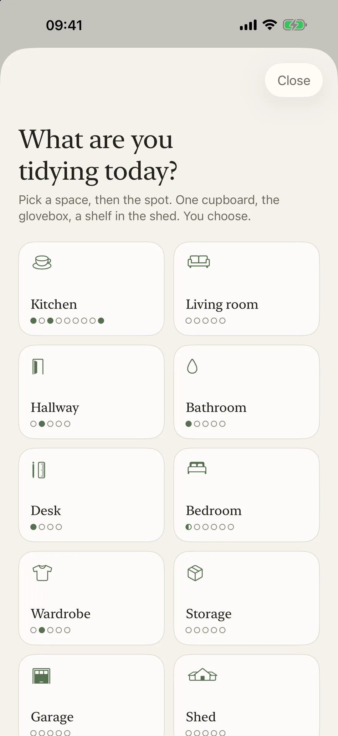 What are you tidying today? Choose a room or space